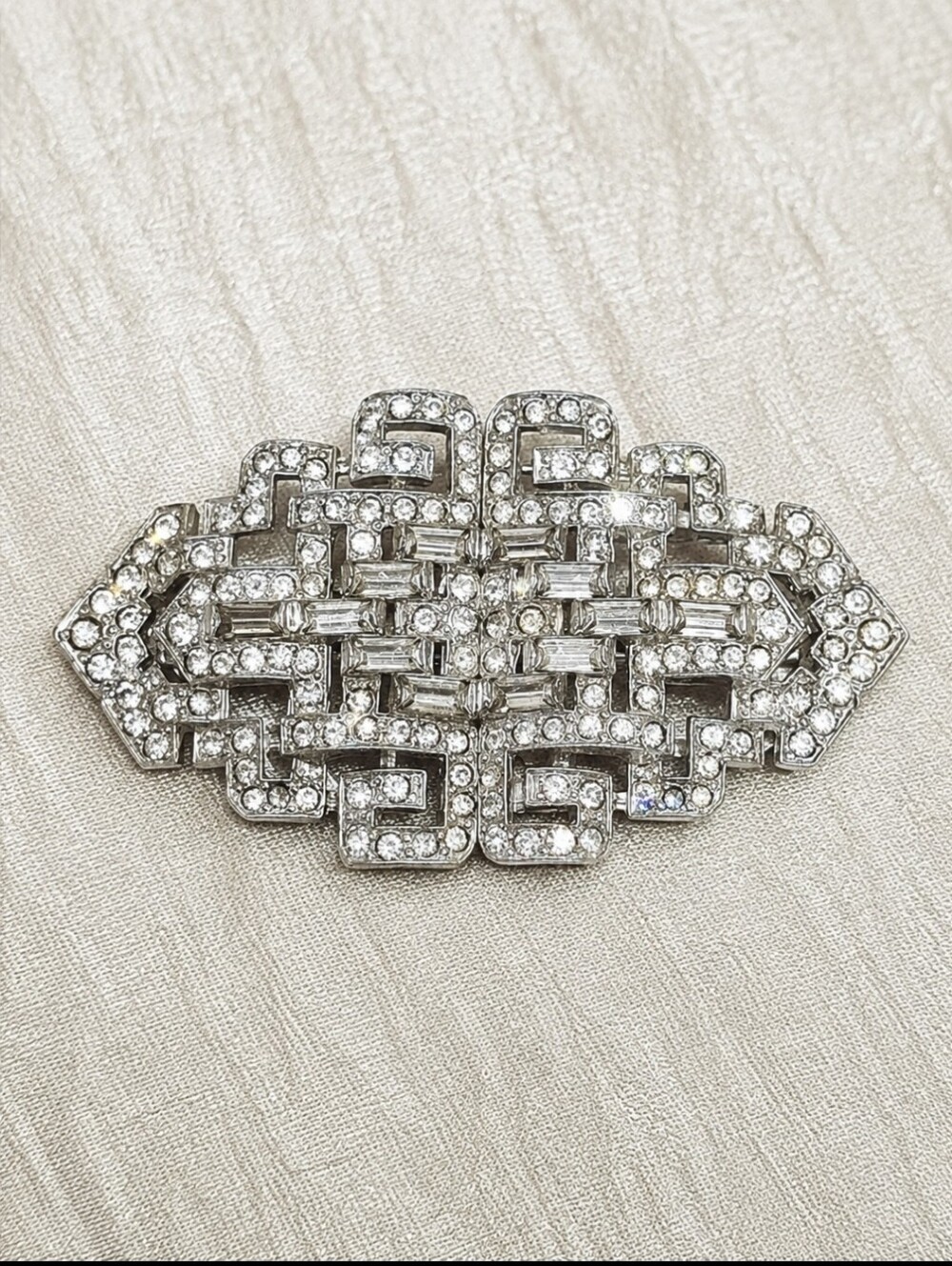 Duette Large Silver Tone Vintage Brooch Paste Stones Rhinestones 1940's *FLAWED*